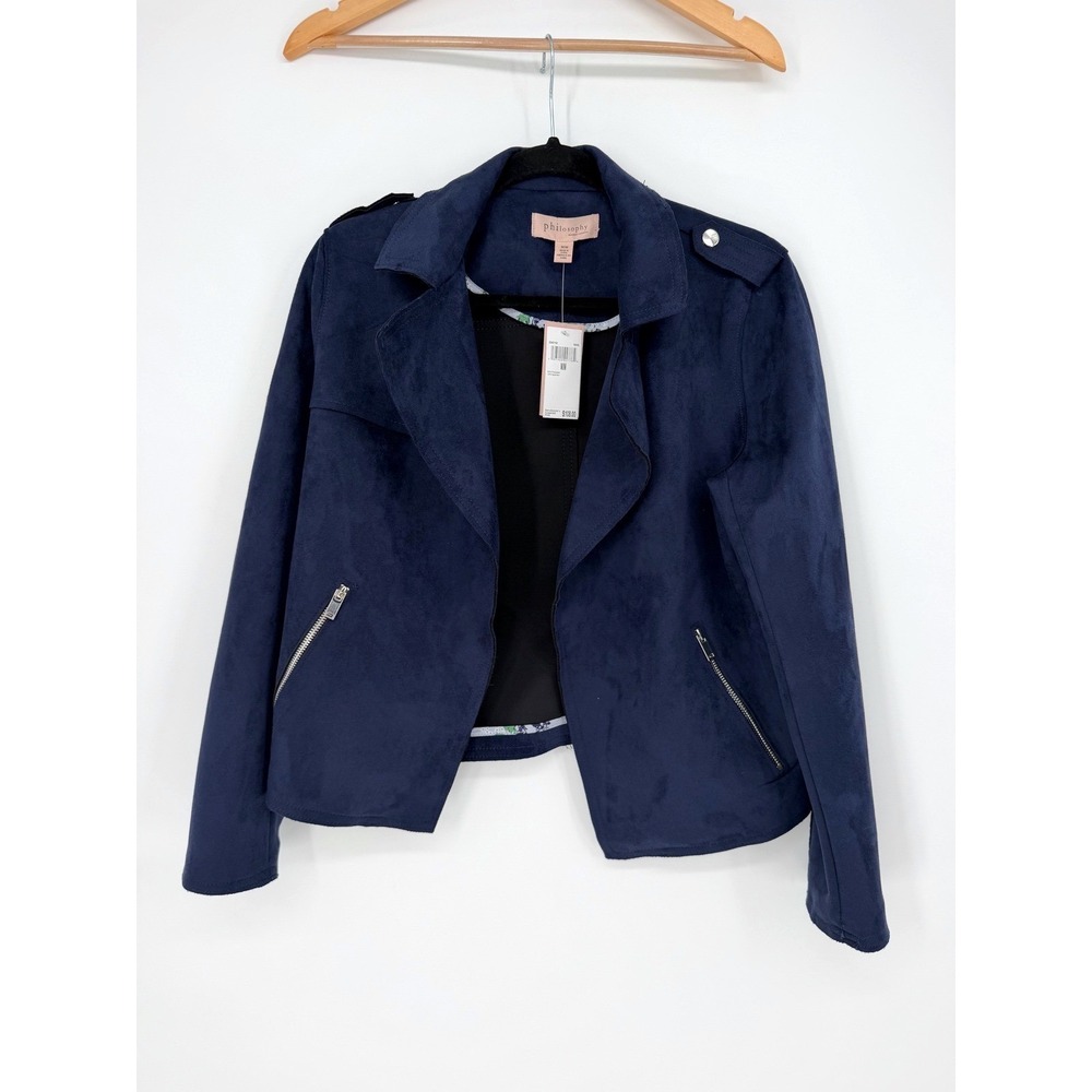 Philosophy Republic Clothing Jacket M Navy Faux Suede Moto Dark Academia Chic